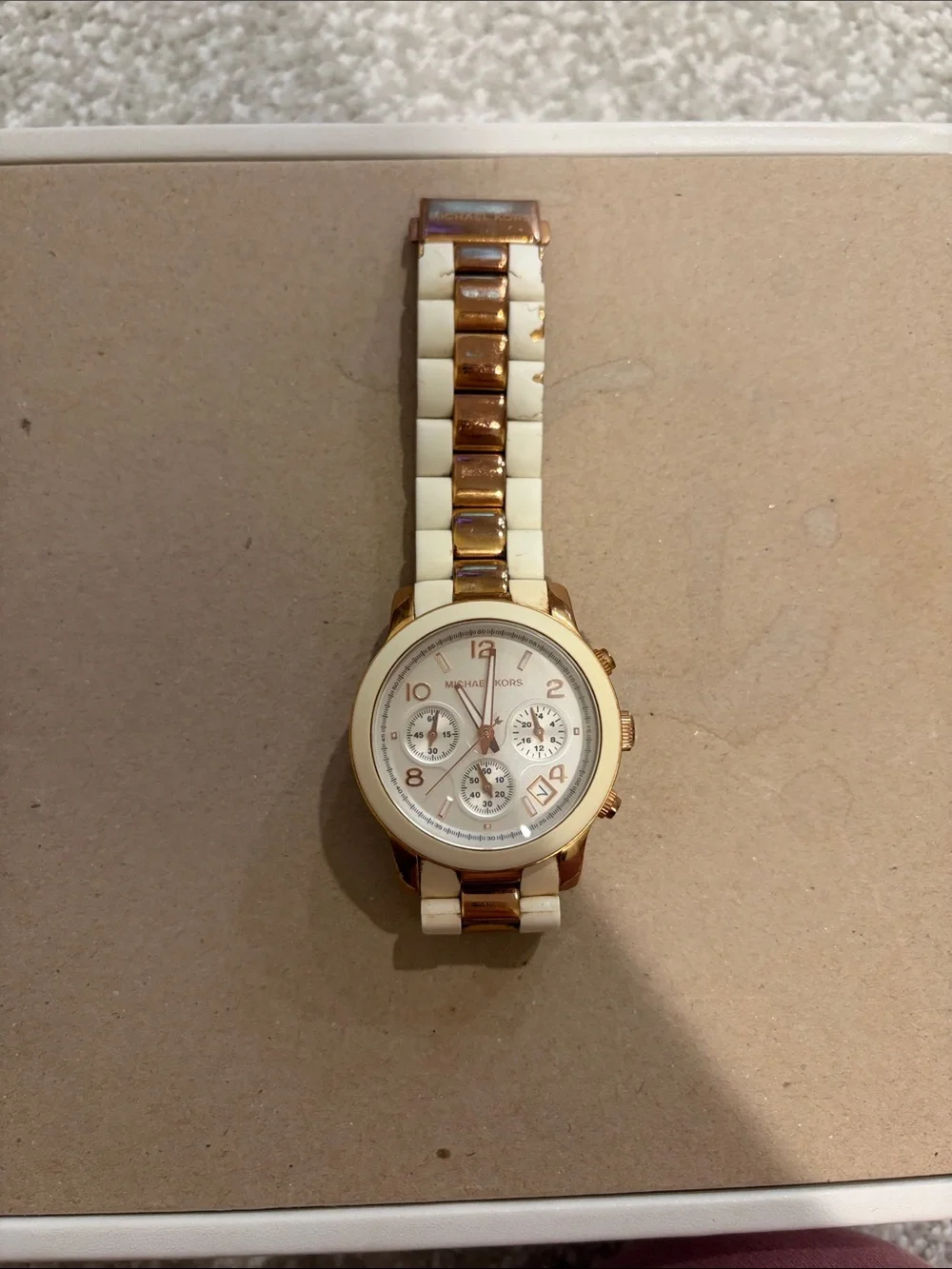 Michael Kors Rose Gold and Cream Link Chronograph Watch